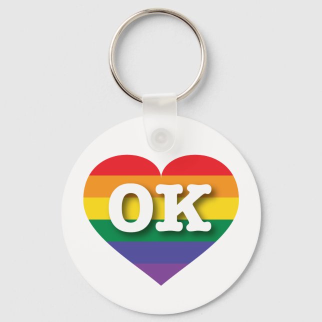 Porte-clés J'aime Oklahoma Gay pride Rainbow Heart (Recto)