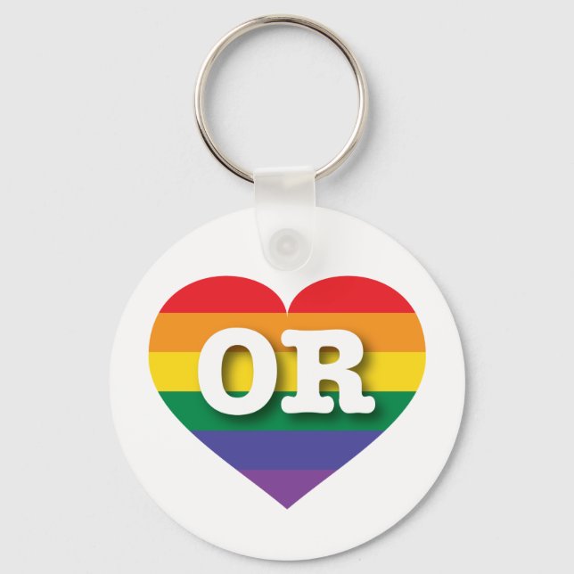Porte-clés J'aime Oregon Gay pride Rainbow Heart (Recto)