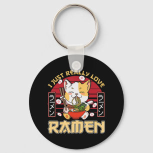 Porte-clés J'Aime Vraiment Ramen Kawaii Anime Cat Ramen Gi