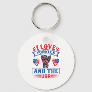 Porte-clés J'aime Yorkies et les USA 01