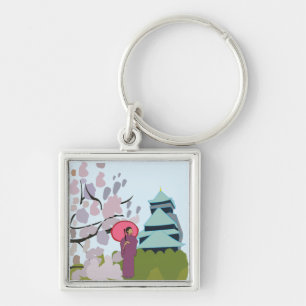 Porte-clés Japon Cherry Blossom Geisha Kimono