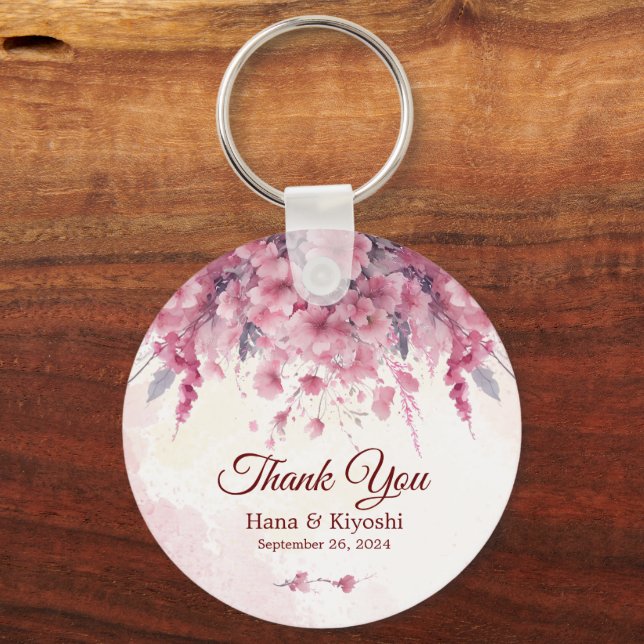 Porte-clés Japon romantique Cerise rose Circulaire en fleurs (Recto)