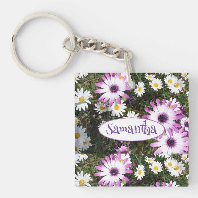 Porte-clés Jardin de Fleur de Faisy Blanc Violet Nom personna (Devant)