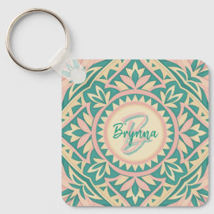 Porte-clés Jardin de printemps turquoise et rose