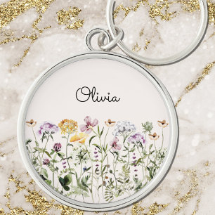 Porte-clés Jardin Fleur sauvage de l'aquarelle monogramme