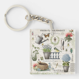 Porte-clés Jardin fleuri Vintage