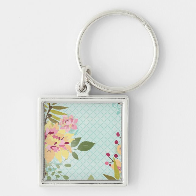 Porte-clés Jardin floral, Arrière - plan bleu (Devant)