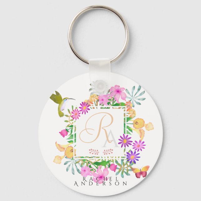 Porte-clés Jardin Floral Monogramme Blanc (Recto)