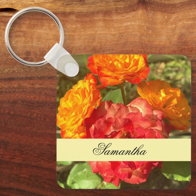 Porte-clés Jardin Orange Et Fleur Rouge (Recto)