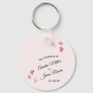Porte-clés Jardin Papillons Roses Mariage Romantique Simple 