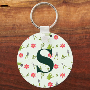Porte-clés Jardin vert Monogramme personnalisé