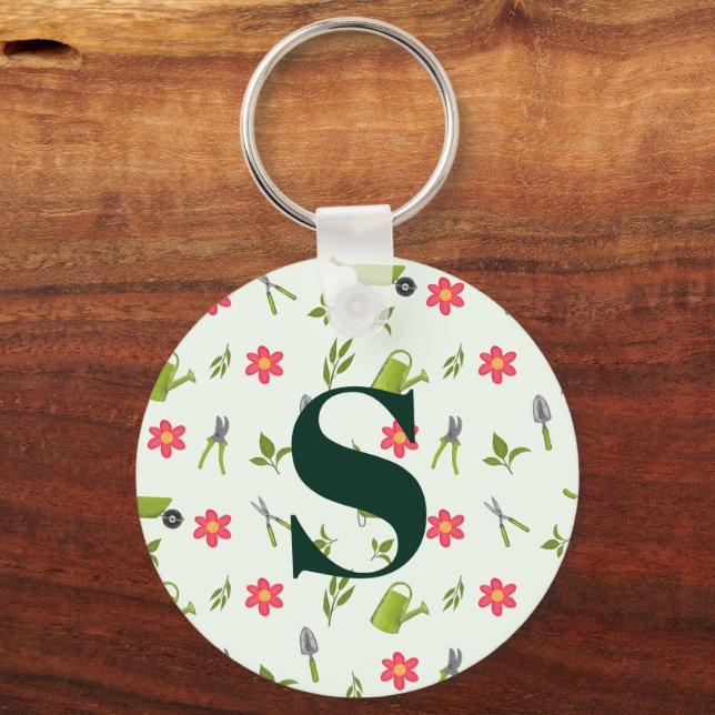 Porte-clés Jardin vert Monogramme personnalisé (Recto)