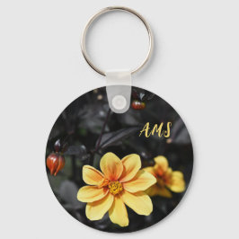 Porte-clés Jaune Dahlia Fleurs Wisley Gardens Monogramme