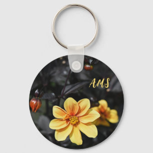 Porte-clés Jaune Dahlia Fleurs Wisley Gardens Monogramme