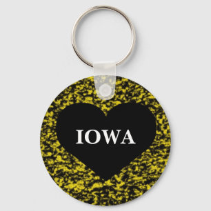 Porte-clés Jaune de coeur de l'Iowa