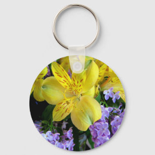 Porte-clés Jaune et Fleurs Lilac Violettes