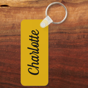 Porte-clés Jaune Moutarde & Personnalisation Nom Blanc