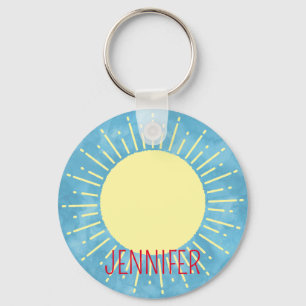 Porte-clés Jaune Sunshine Dans Ciel Bleu Nom Modifiable