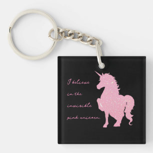Porte-clés Je crois en la licorne rose invisible.