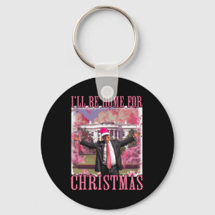 Porte-clés Je serai à la maison pour Noël Père Noël rose Trum