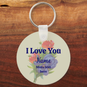 Porte-clés Je t'aime Bouquet Fleur Iris Bleu Personnalisé
