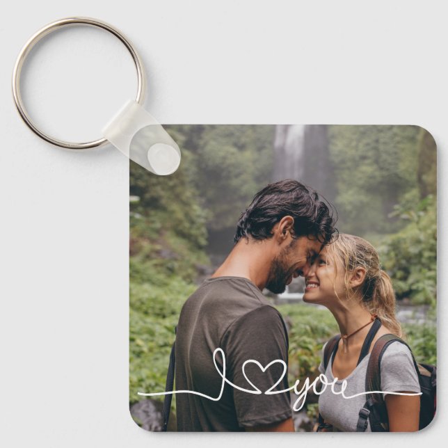 Porte-clés Je t'aime en écriture blanche avec cœur personnali (Recto)