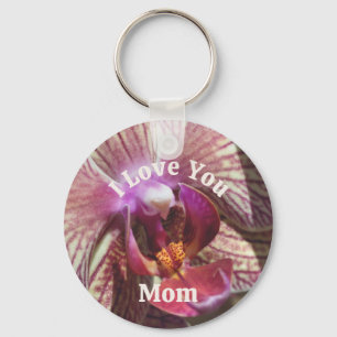 Porte-clés Je t'aime maman orchidée fleur de près