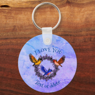 Porte-clés Je T'Aime Oiseaux Sur Flower Wreath Personnalisé