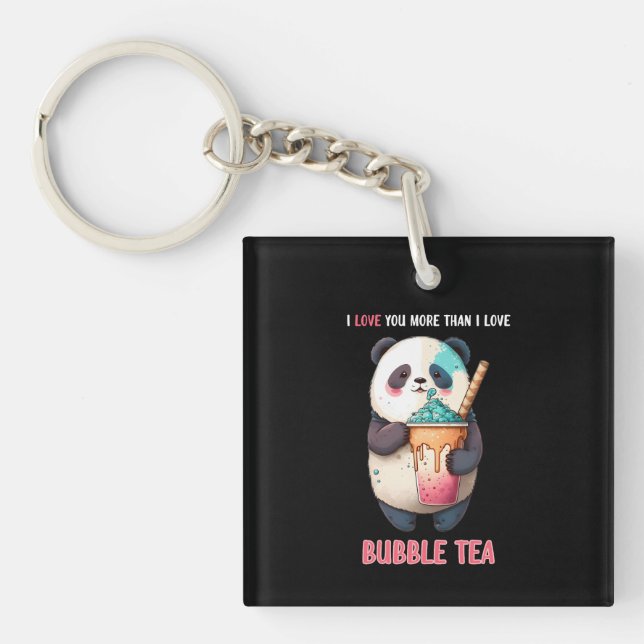 Porte-clés Je t'aime plus que bulle thé boba kawaii panda (Devant)