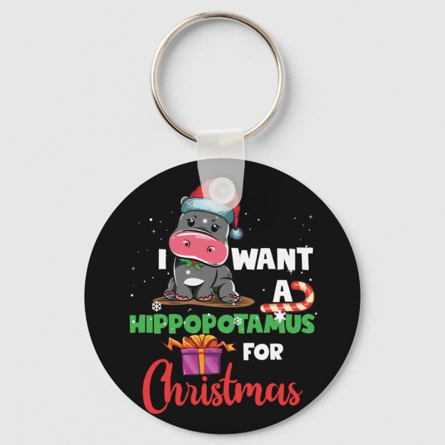 Porte-clés Je Veux Un Hippopotame Pour Noël Hippo De Noël (Recto)