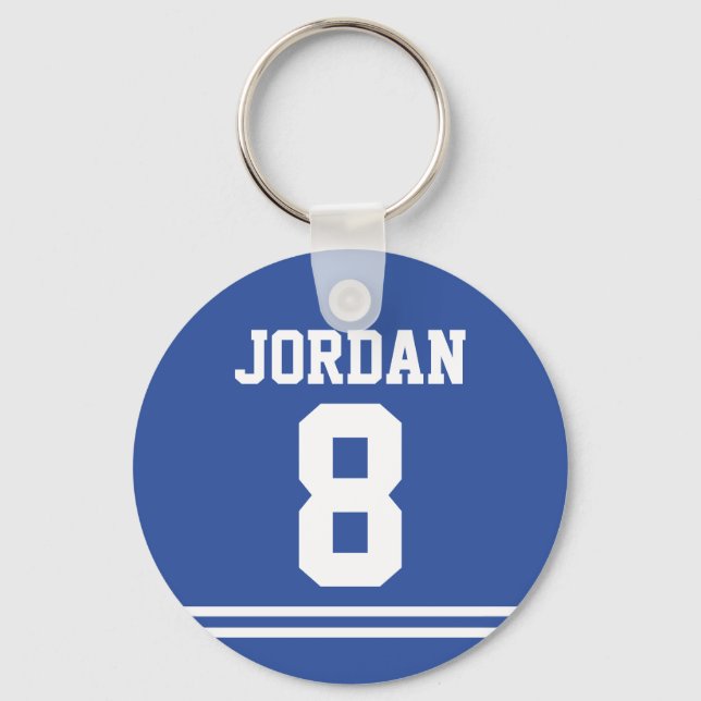Porte-clés Jersey de football bleu avec numéro (Recto)