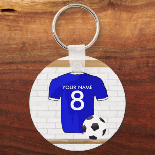 Porte-clés Jersey de football bleu blanc personnalisé
