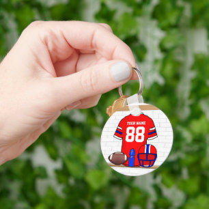 Porte-clés Jersey de football bleu blanc rouge personnalisé