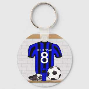 Porte-clés Jersey de football noir et bleu personnalisé