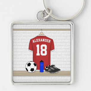 Porte-clés Jersey de football rouge et blanc personnalisé