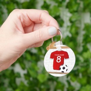 Porte-clés Jersey de football rouge et blanc personnalisé