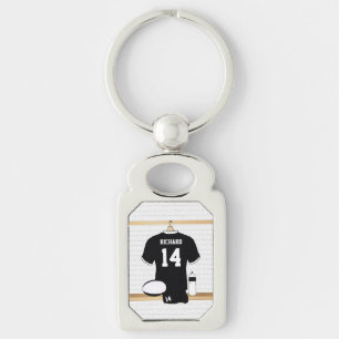 Porte-clés Jersey de rugby personnalisé noir et blanc