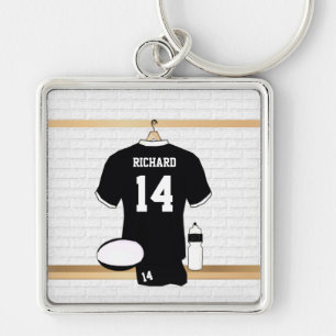 Porte-clés Jersey de rugby personnalisé noir et blanc