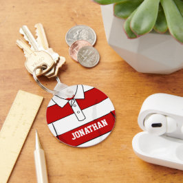 Porte-clés Jersey de rugby rouge et blanc personnalisé