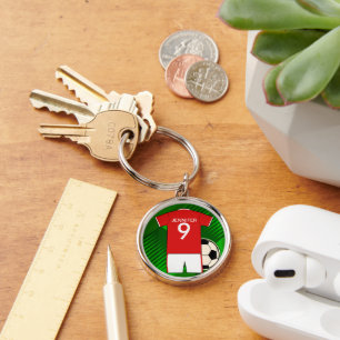 Porte-clés Jersey de soccer personnalisé rouge et blanc