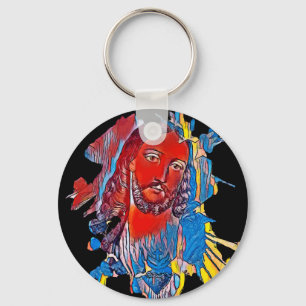 Porte-clés Jésus Christ Face coeur sacré art Abstrait
