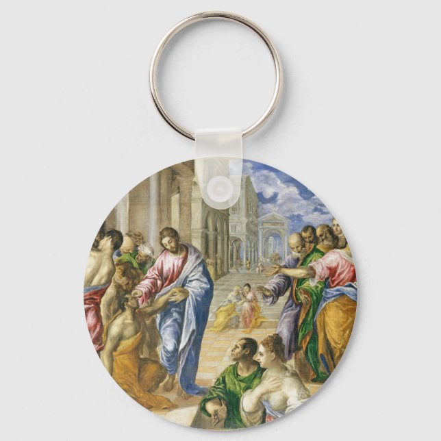 Porte-clés Jésus Christ guérir les aveugles Art religieux (Recto)