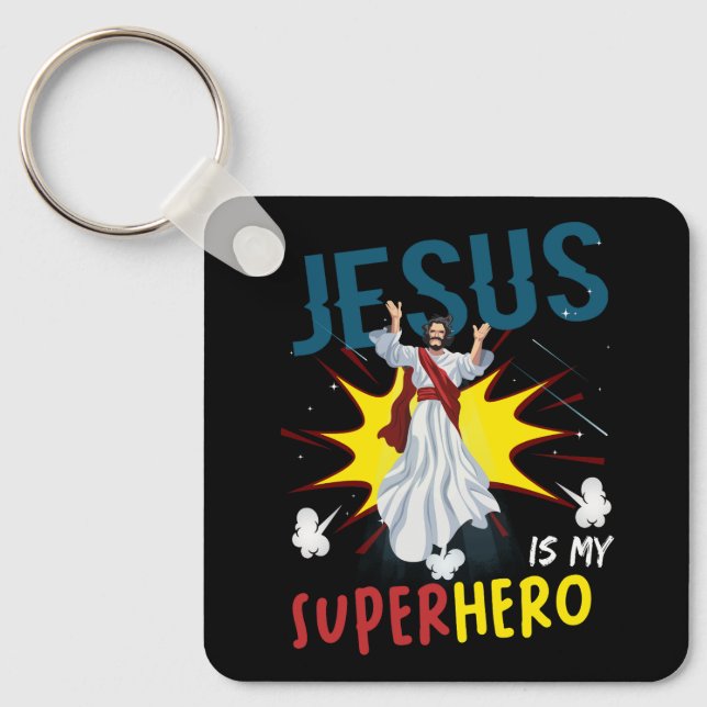 Porte-clés Jésus Est Mon Superhéros Mignonne Puissante Comi C (Recto)