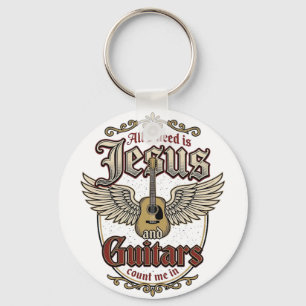 Porte-clés Jésus et guitares Guitare chrétienne vintage