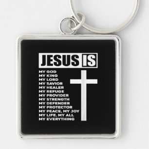 Porte-clés Jésus Love   Jesus Is My God My King My Everything