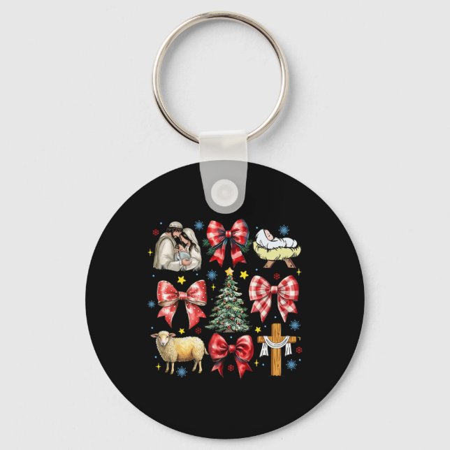 Porte-clés Jésus Naissance Coquette Noël Bow Nativité Scène (Recto)