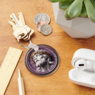 Porte-clés Jésus regarde dans les cieux avec des épines