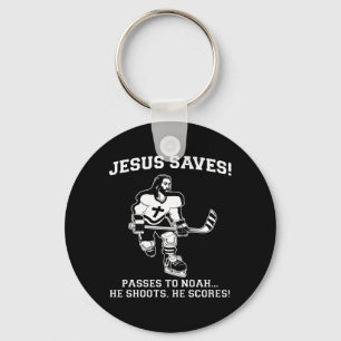 Porte-clés Jésus sauve le T-shirt drôle d'hockey