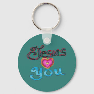Porte-clés ‘Jésus vous aime’ Turquoise Nom personnalisé