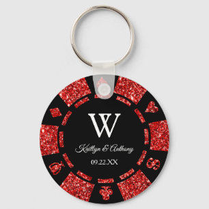 Porte-clés Jeton de casino en paillettes rouges, cadeau de fê
